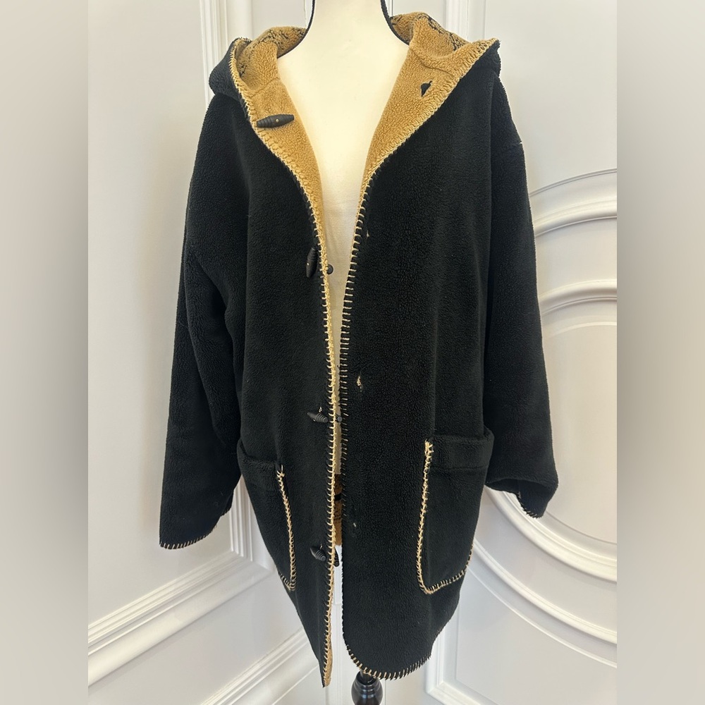 Vintage 1980s Cozy Fuzzy Reversible Brown Black Denali Polar Fleece Coat (Large) - Picture 8 of 13
